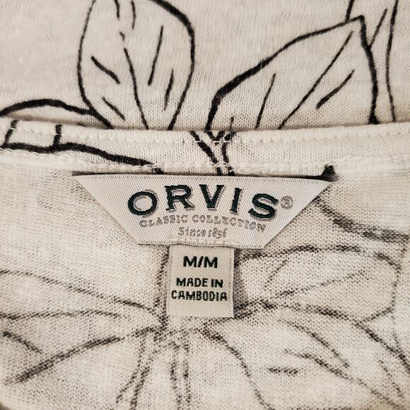 Orvis Womens Leaf Botanical Print Linen Scoop Neck Cap Sleeve Top Size M White - Picture 7 of 11